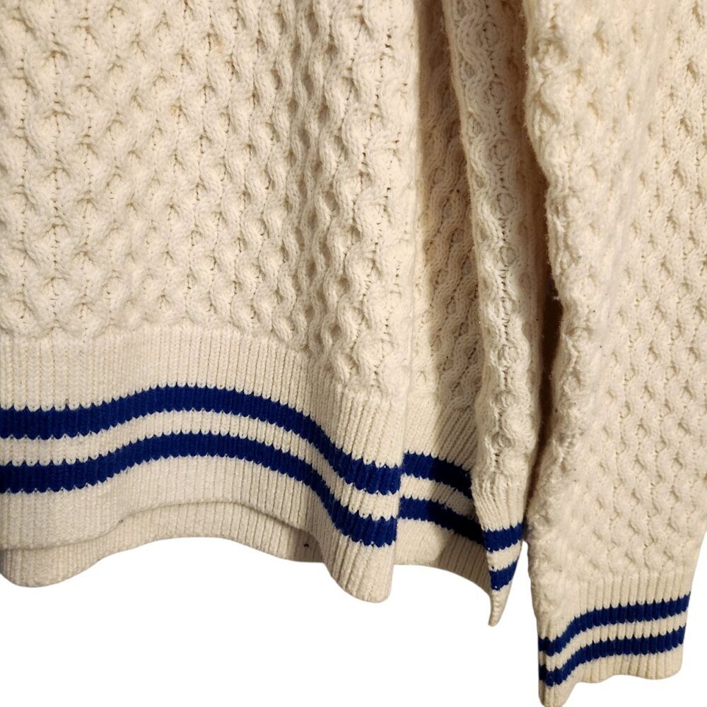 Madewell | Women's White Crewneck Knit Sweater w/ Blue Striped Trim (Size Large) - Picture 8 of 14
